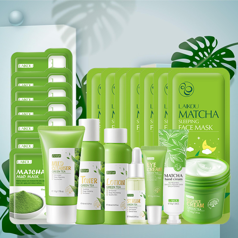 Skincare Exfoliating - ชุดผลิตภัณฑ์ดูแลผิวชาเขียว เครื่องสำอางเกาหลี บำรุงผิว ขัดผิว ชุดดูแลผิวหน้าสำหรับผู้หญิง ชุดผลิตภัณฑ์ซากุระ