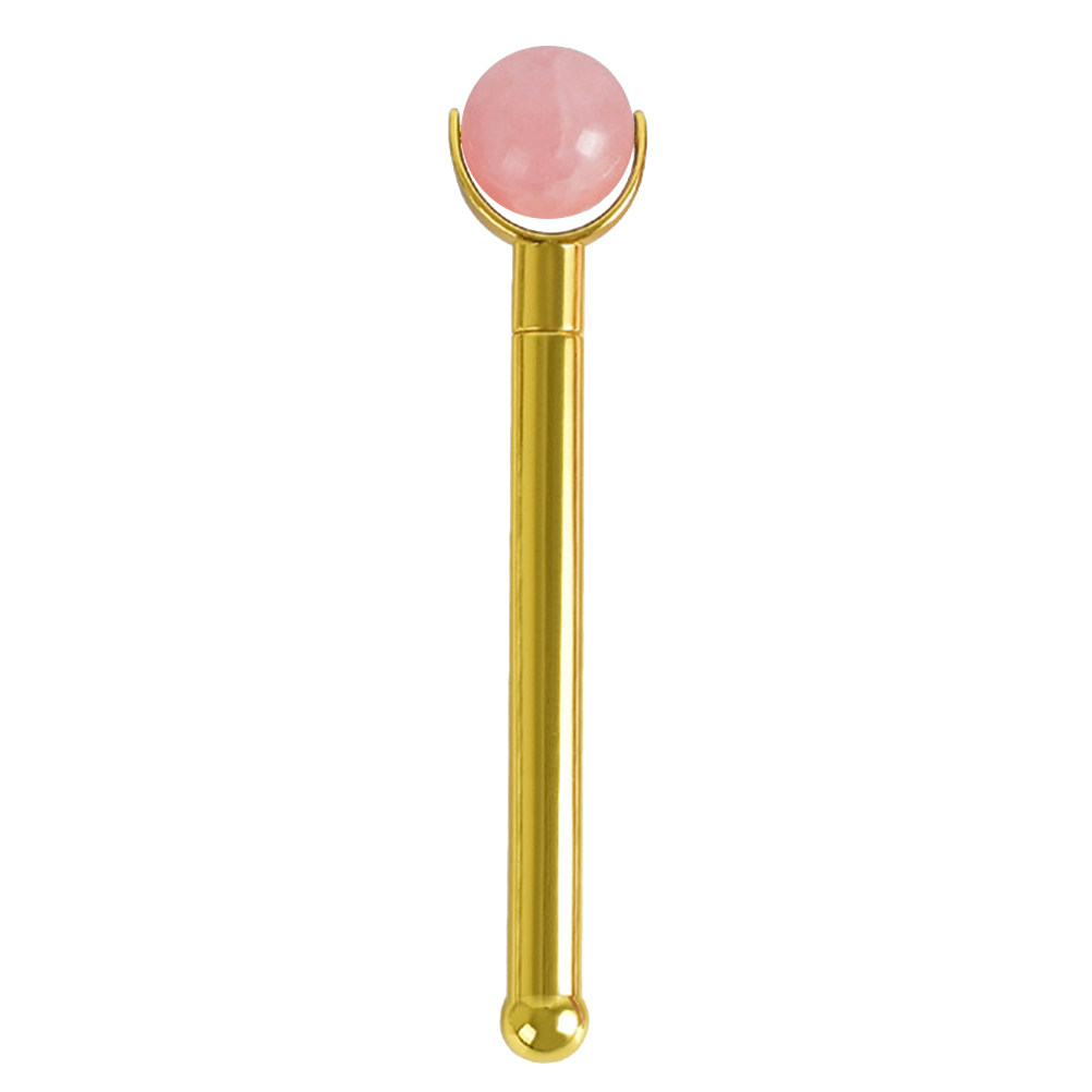 Skincare Pink - ลูกกลิ้งนวดหน้าทำมือ สีชมพู ด้ามจับโลหะสีโรสโกลด์ อุปกรณ์นวดหน้าเพื่อการดูแลผิว ลดเลือนริ้วรอย น้ำหนักเบา