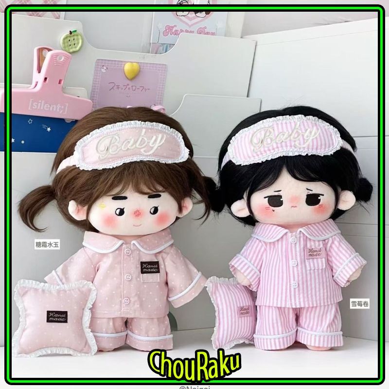 Skincare Pink - ชุดนอนผ้าฝ้ายสำหรับตุ๊กตาขนาด 20 ซม. ชุดนอนสีชมพูสำหรับฤดูใบไม้ร่วง ชุดนอนพร้อมผ้าปิดตาและหมอนสำหรับตุ๊กตา ชุดนอนใส่ในบ้าน